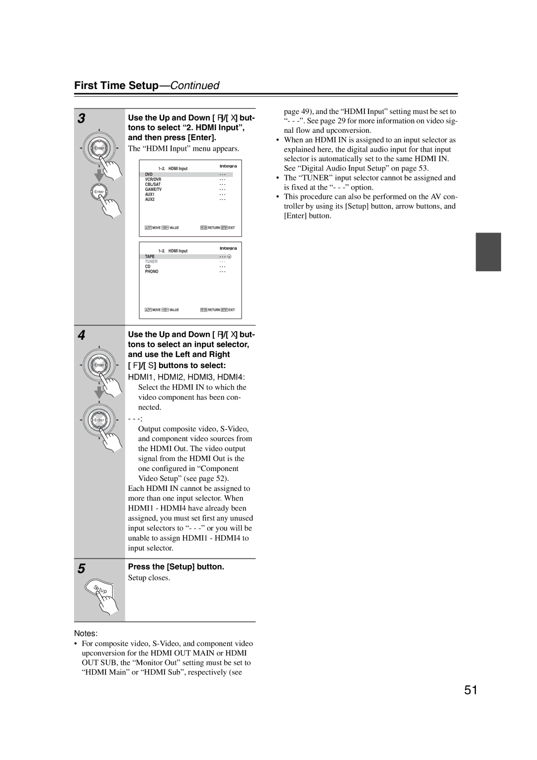 Integra DHC-9.9 instruction manual Hdmi Input menu appears, HDMI1, HDMI2, HDMI3, HDMI4 