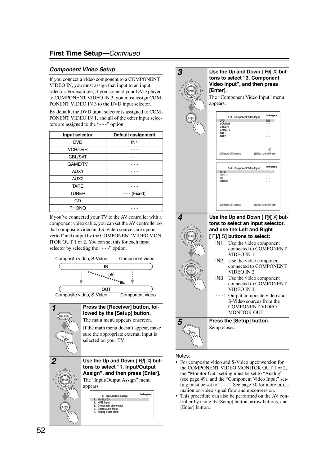 Integra DHC-9.9 instruction manual Component Video Setup 