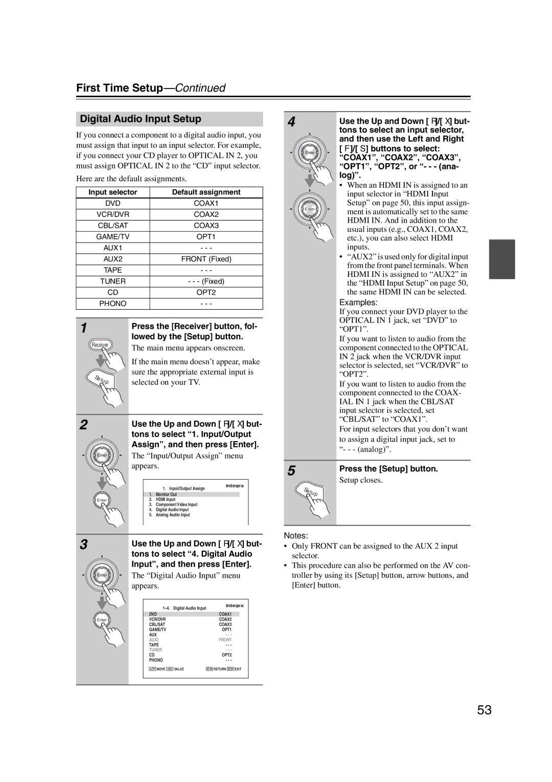 Integra DHC-9.9 instruction manual Digital Audio Input Setup 