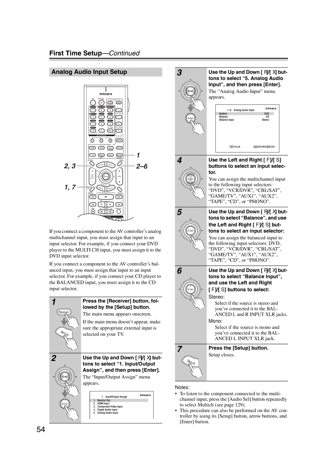 Integra DHC-9.9 instruction manual Analog Audio Input Setup 