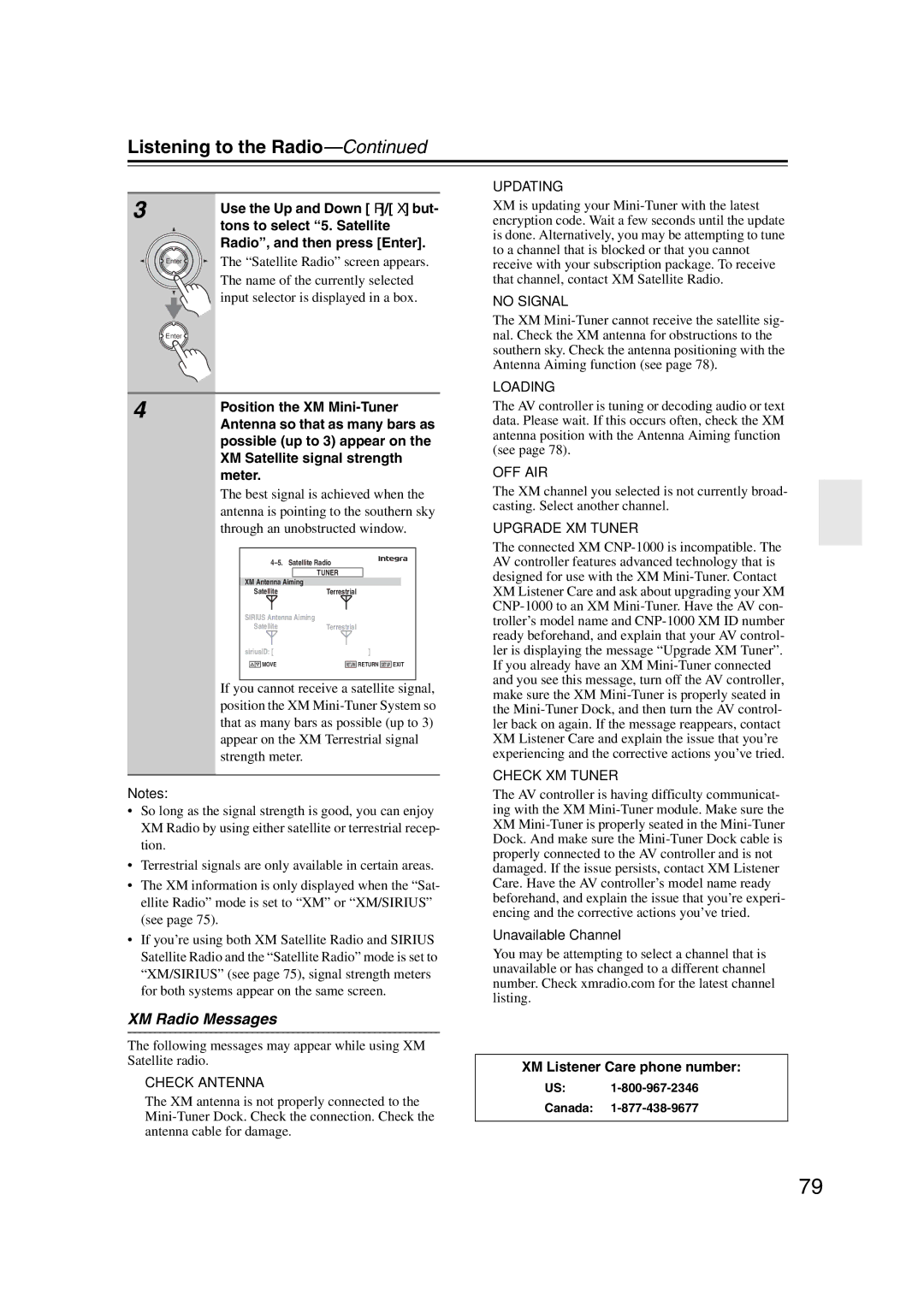 Integra DHC-9.9 instruction manual XM Radio Messages 