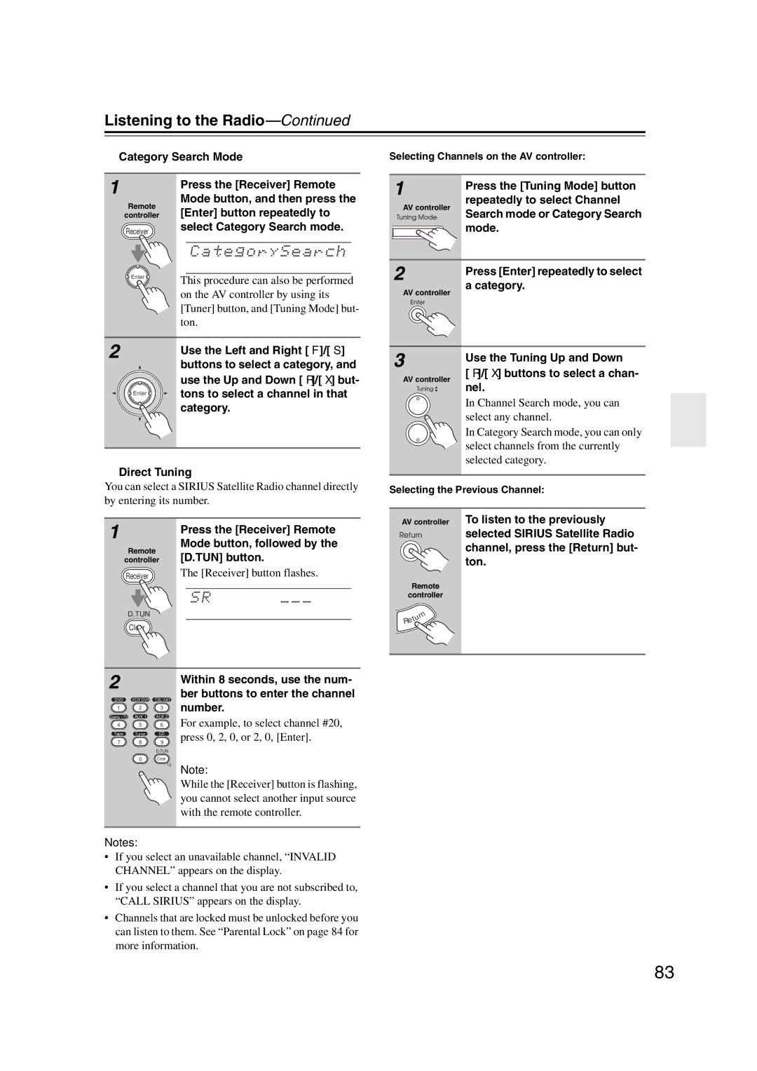 Integra DHC-9.9 instruction manual Category Search Mode, AV controller To listen to the previously 