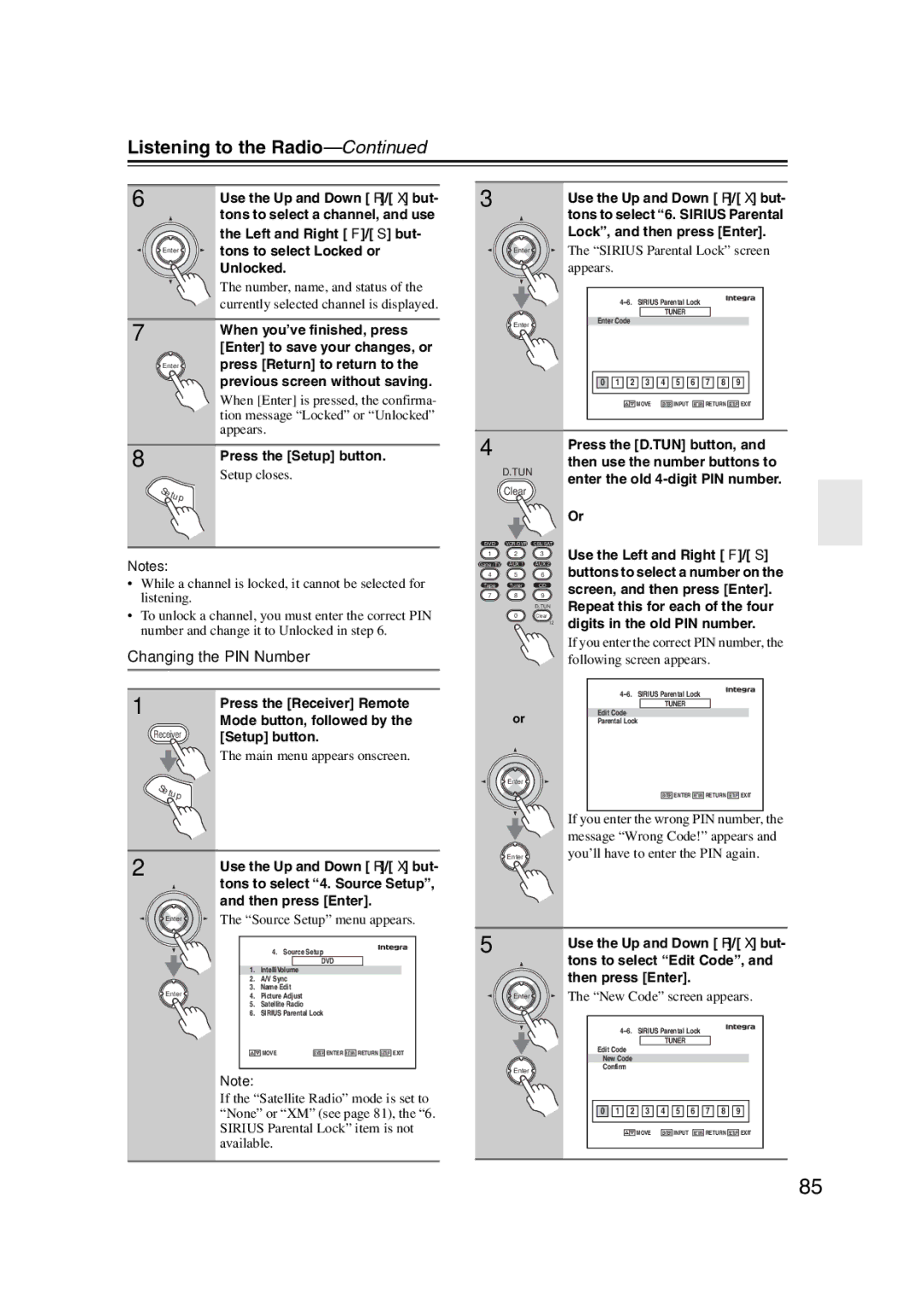 Integra DHC-9.9 instruction manual Changing the PIN Number 