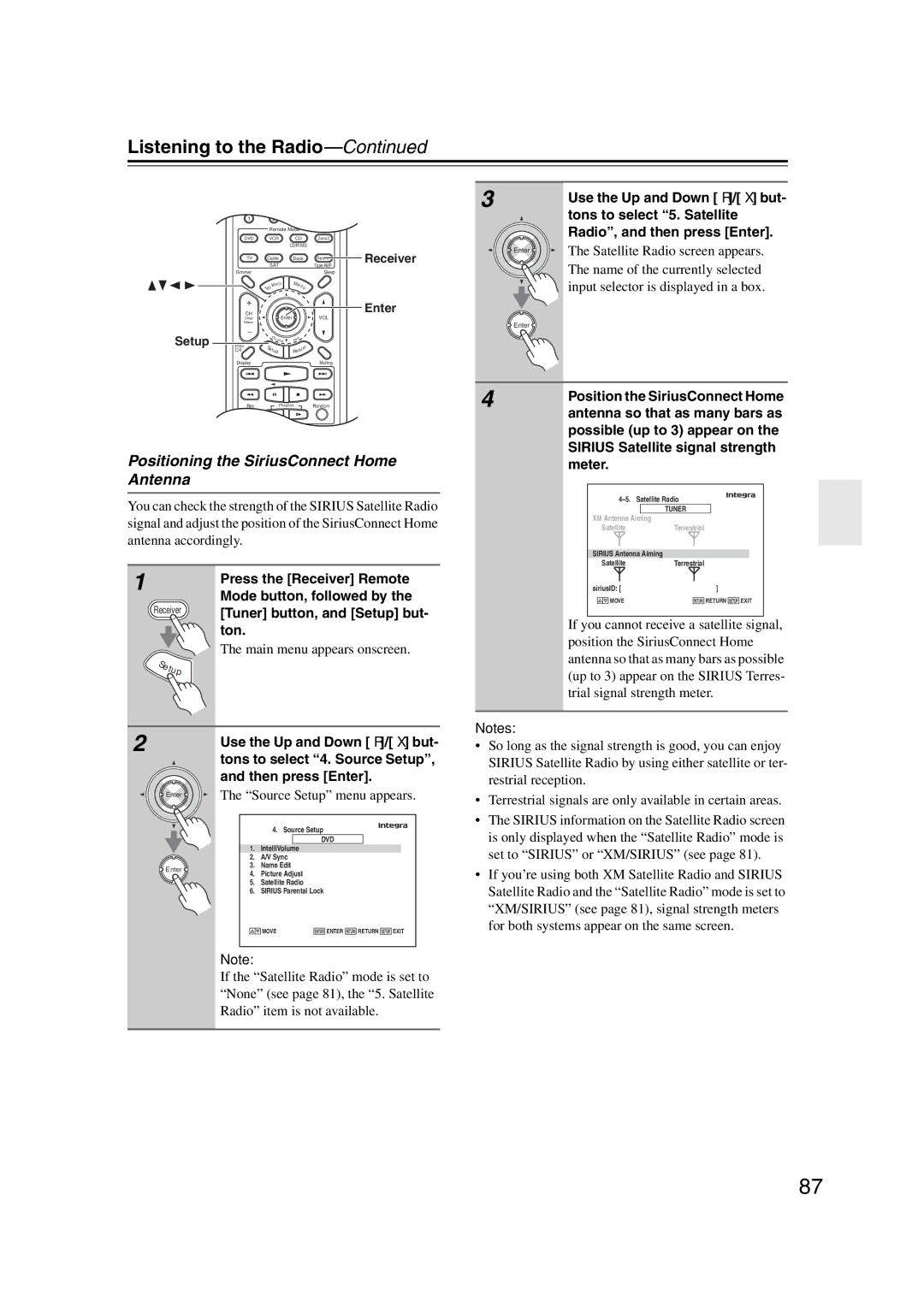 Integra DHC-9.9 instruction manual Positioning the SiriusConnect Home Antenna 