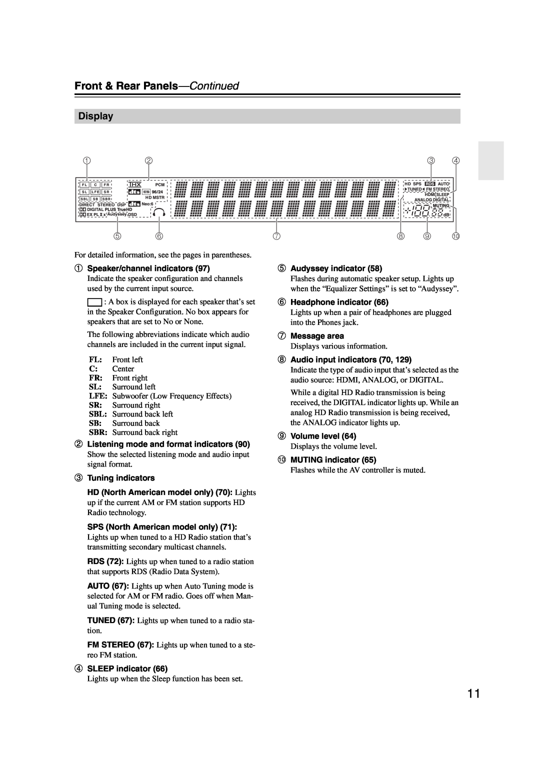 Integra DHC-9.9 instruction manual Display, Front & Rear Panels—Continued, 8 9 bk 