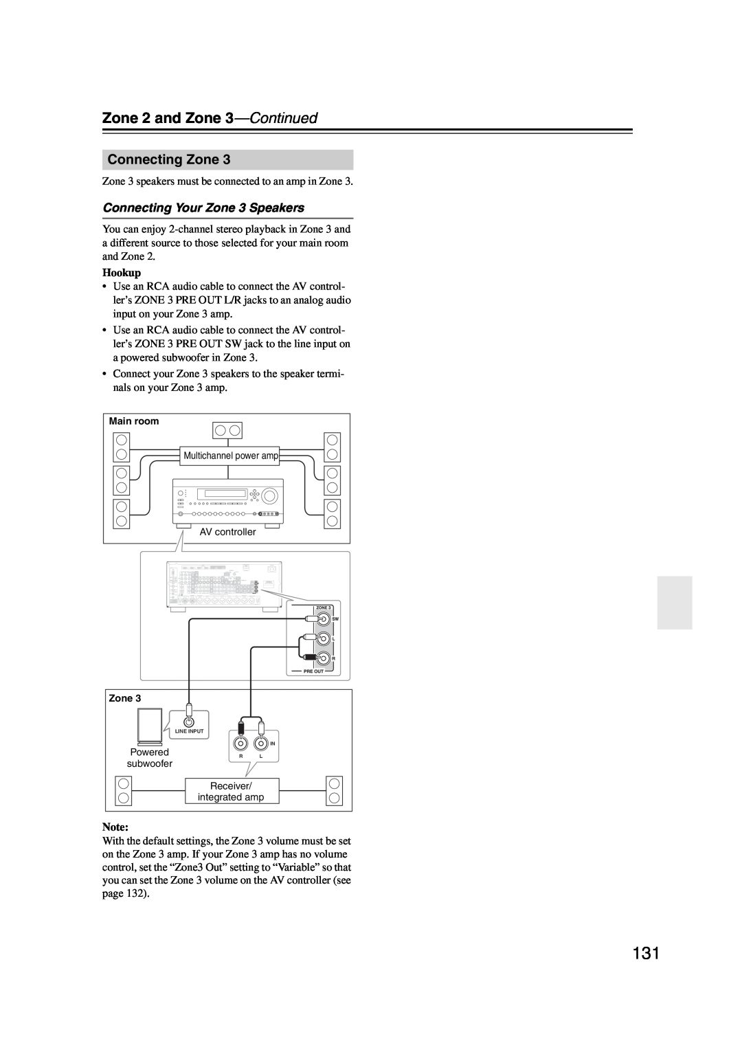 Integra DHC-9.9 instruction manual Zone 2 and Zone 3—Continued, Connecting Your Zone 3 Speakers, Connecting Zone, Hookup 