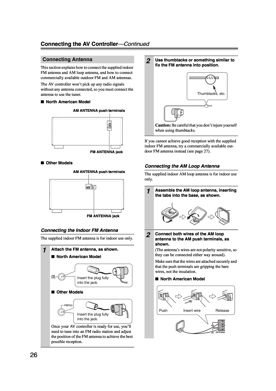 Integra DHC-9.9 instruction manual Connecting Antenna, Connecting the Indoor FM Antenna, Connecting the AM Loop Antenna 
