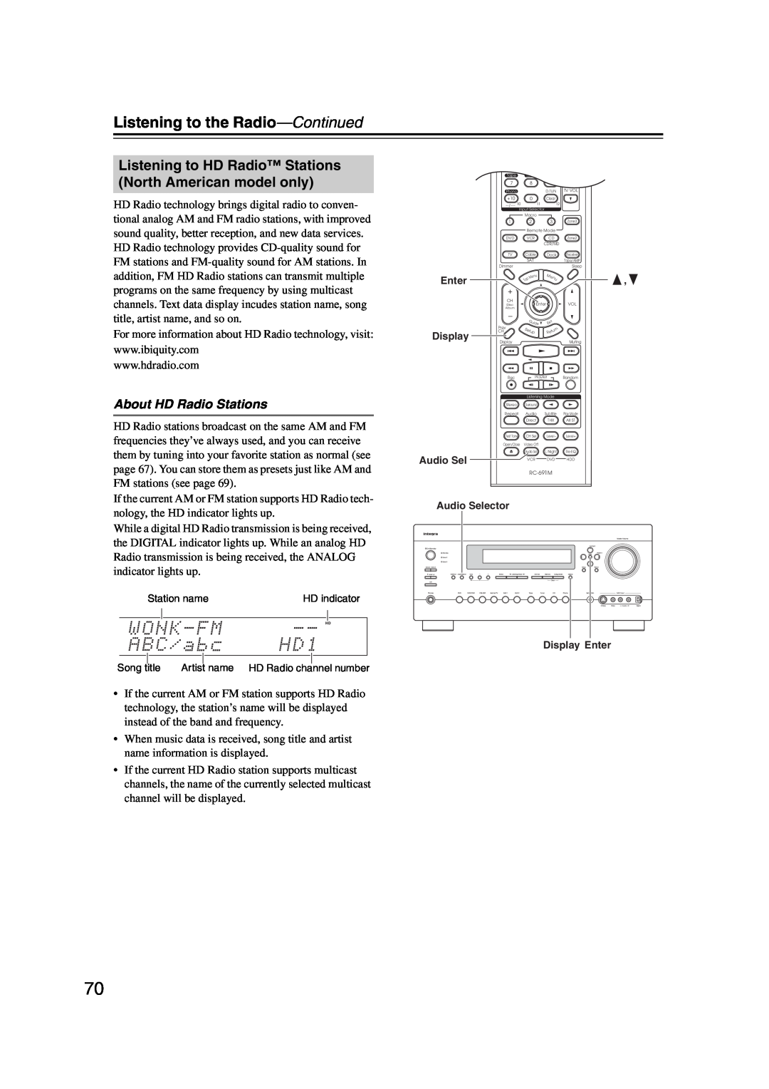 Integra DHC-9.9 instruction manual About HD Radio Stations, Listening to the Radio—Continued 