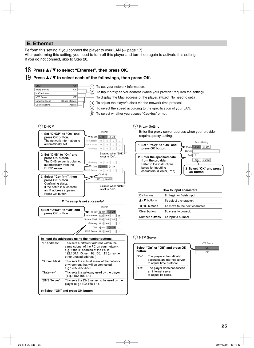 Integra DHS-8.8 manual Ethernet, 4OOADJUST the PLAYERSSCLOCKLVIACTHE Network Time PROTOCOL 