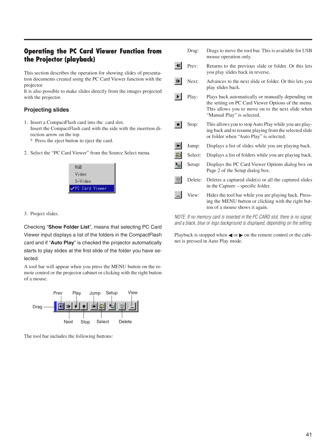 Integra DLV-100 instruction manual Projecting slides 