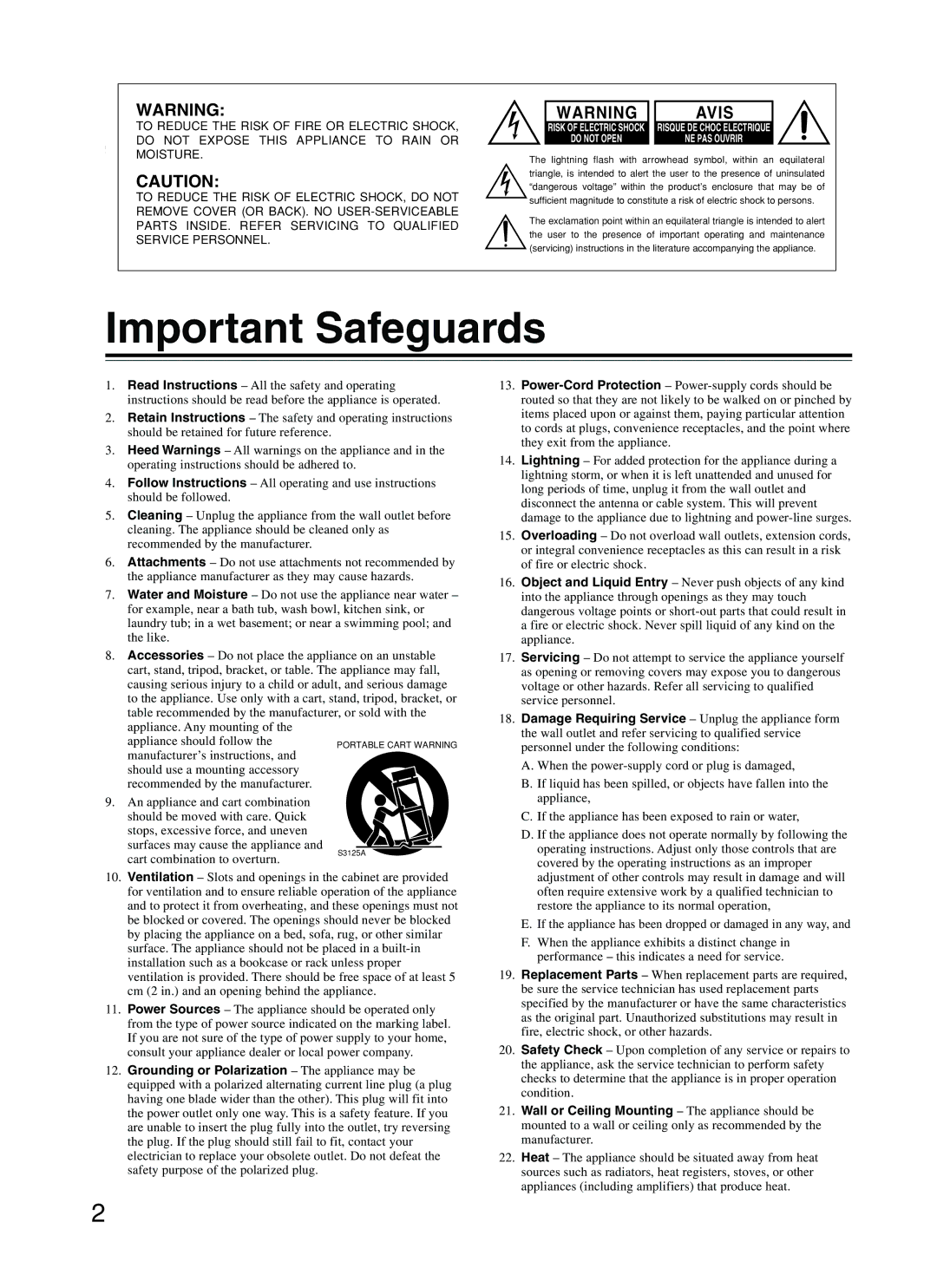 Integra DPC-5.2 instruction manual Important Safeguards, Avis 