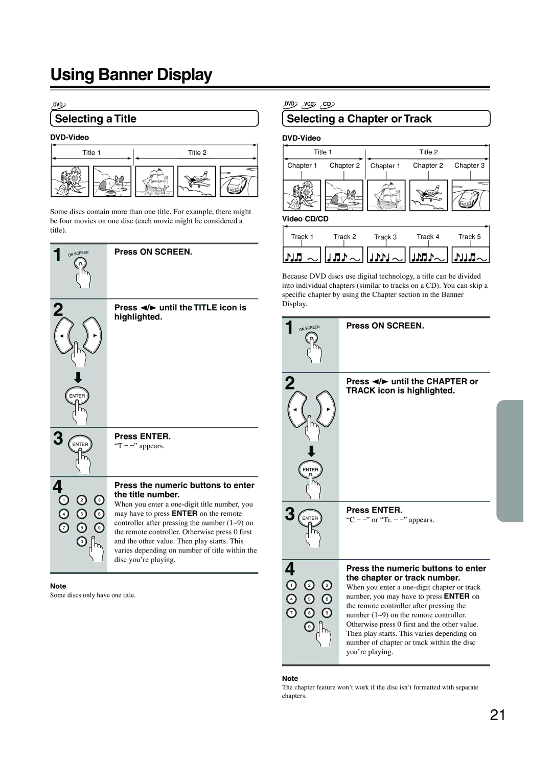 Integra DPC-5.2 instruction manual Using Banner Display, Selecting a Title, Selecting a Chapter or Track 