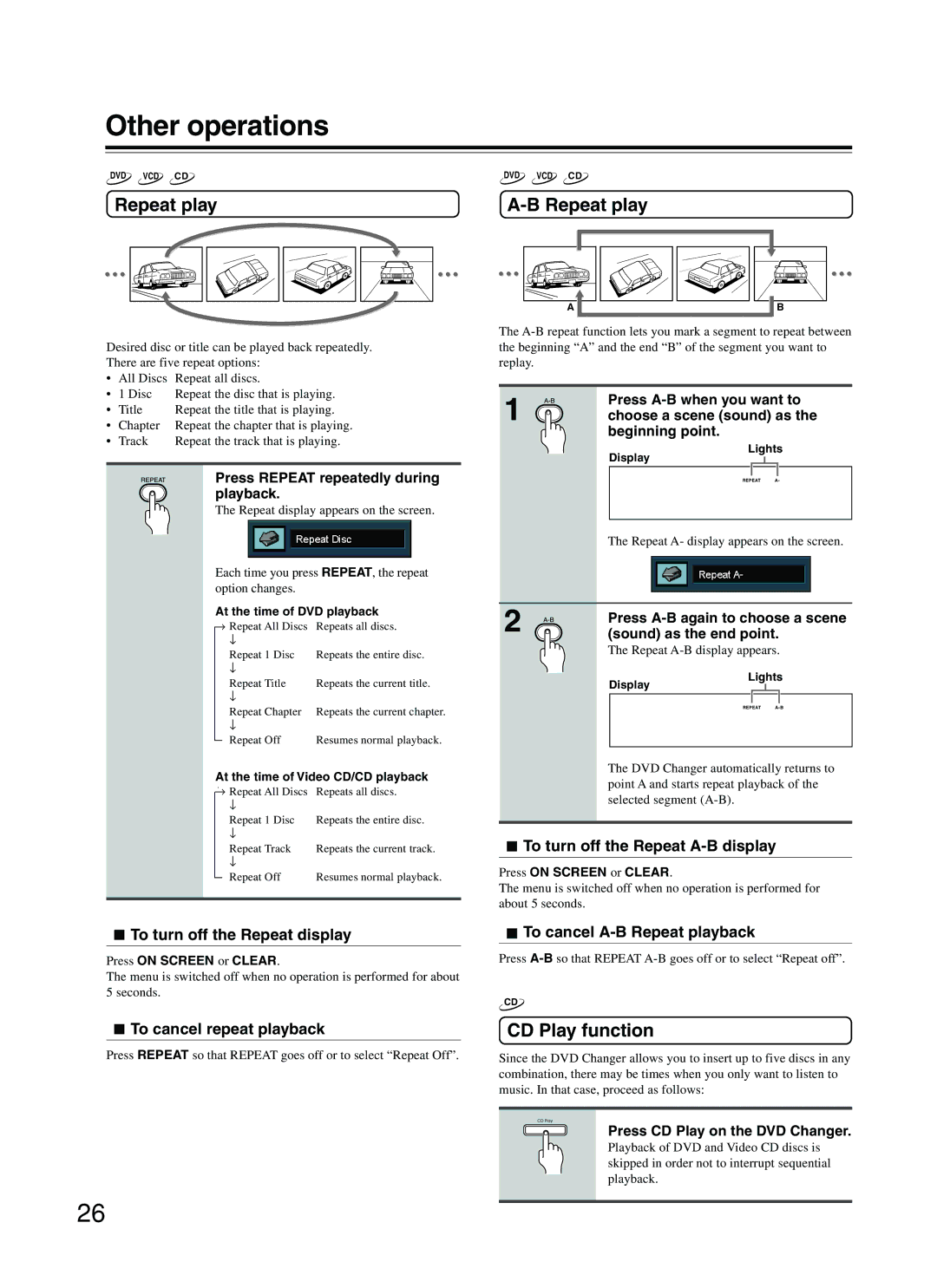 Integra DPC-5.2 instruction manual Other operations, Repeat play, CD Play function 