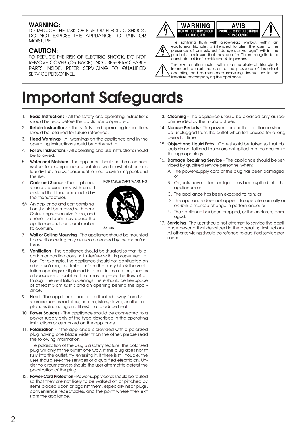 Integra DPC-6.1 instruction manual Important Safeguards, Avis 