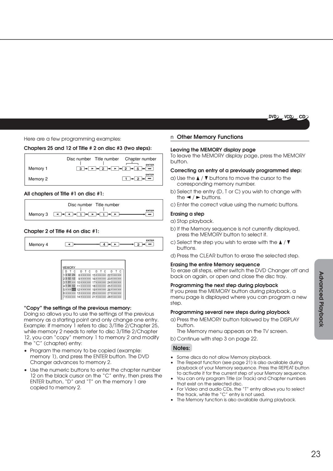 Integra DPC-6.1 instruction manual Other Memory Functions, All chapters of Title #1 on disc #1, Title #4 on disc #1 