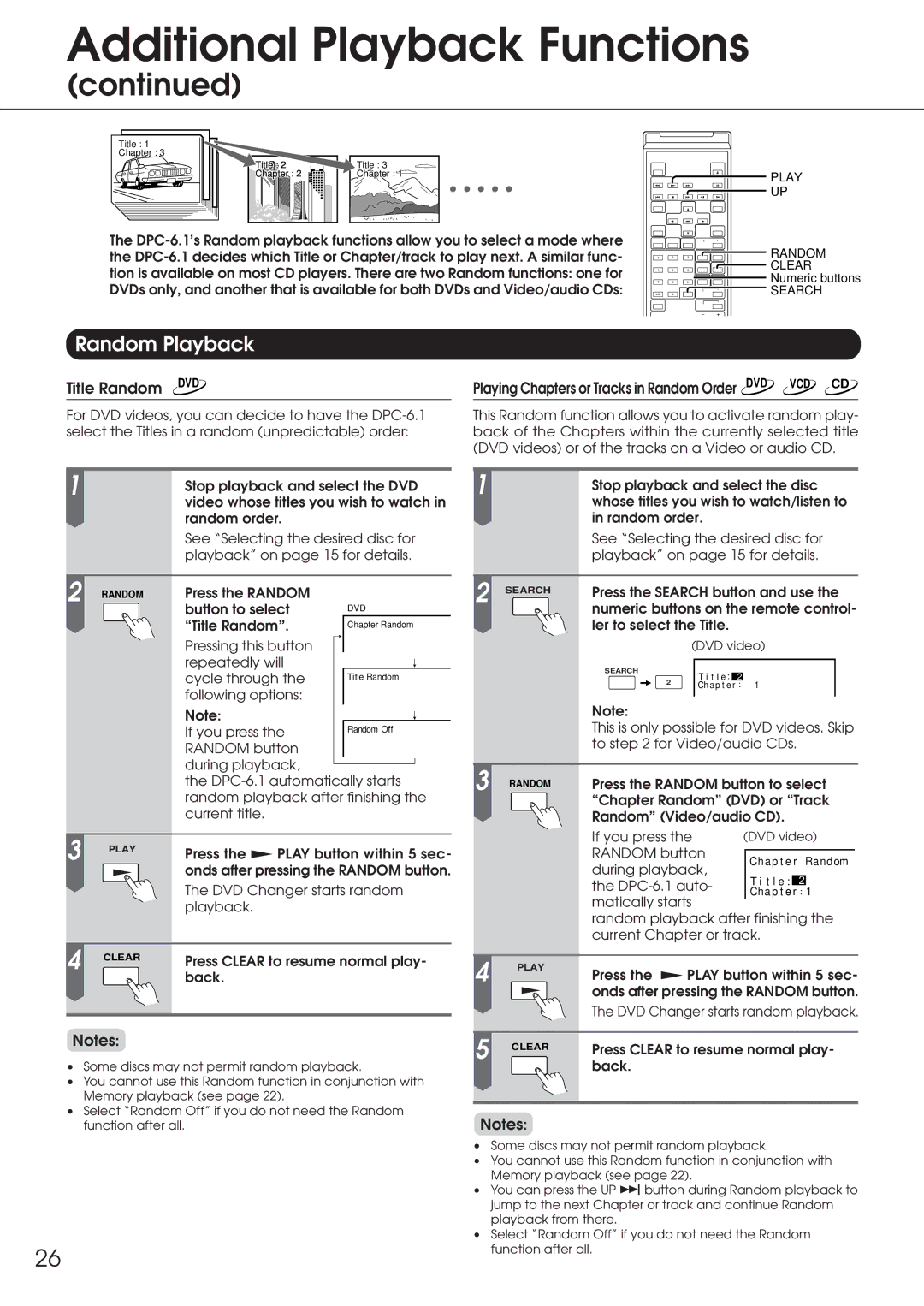 Integra DPC-6.1 instruction manual Random Playback 