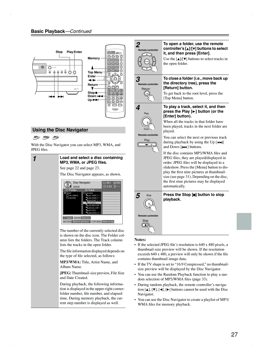 Integra DPC-7.5 instruction manual Using the Disc Navigator 