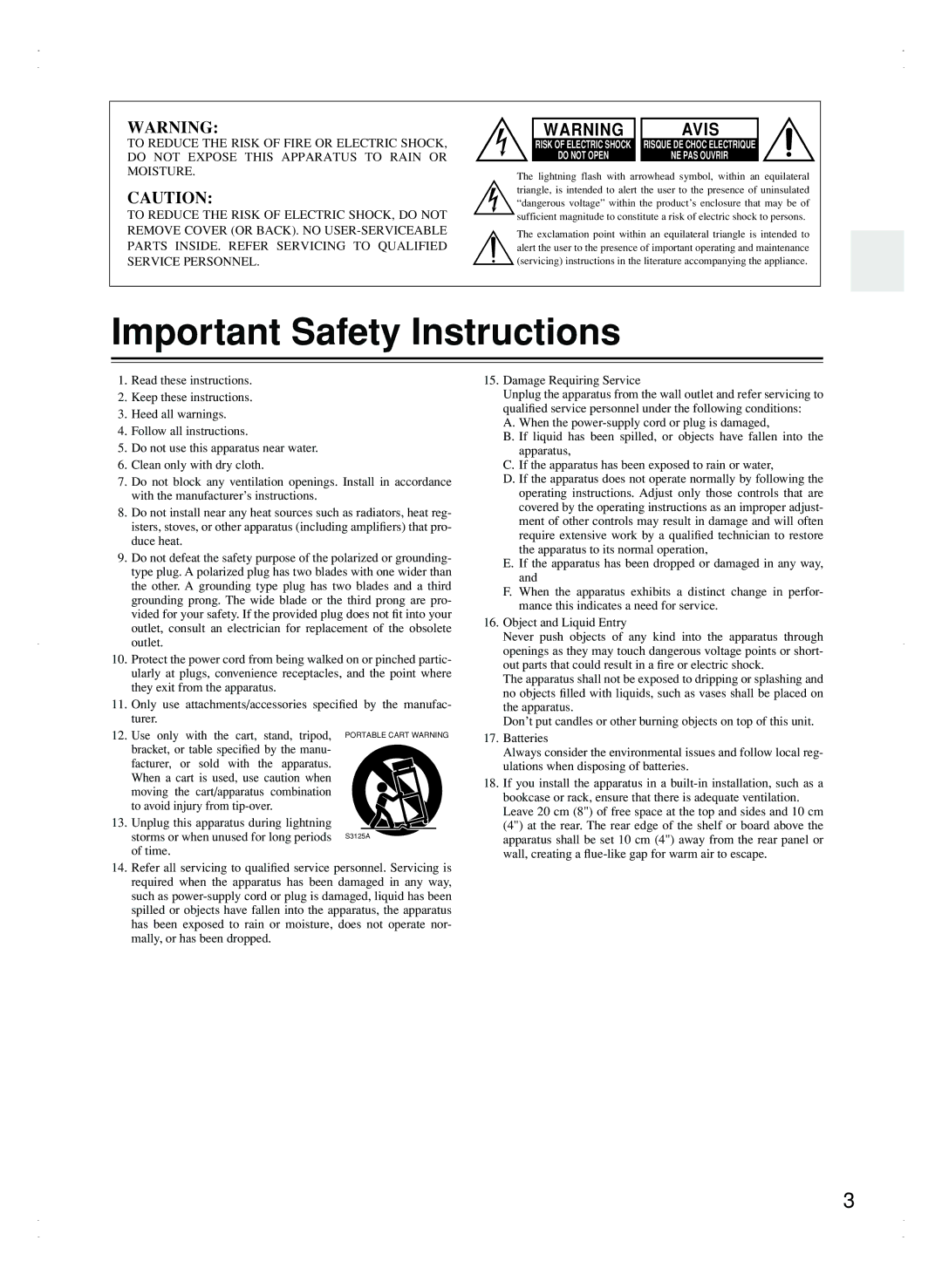 Integra DPC-7.5 instruction manual Important Safety Instructions 