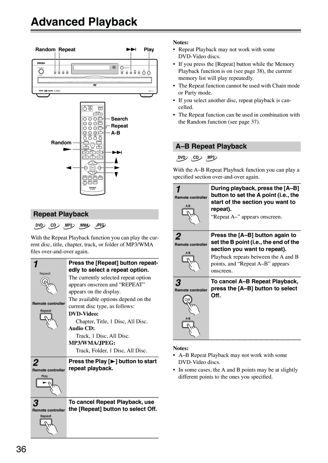 Integra DPC-7.7 instruction manual Advanced Playback, Repeat Playback 