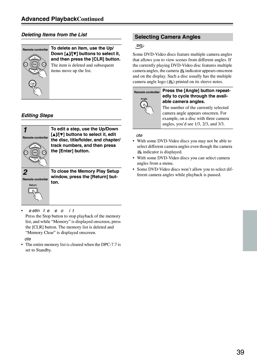 Integra DPC-7.7 instruction manual Selecting Camera Angles, Deleting Items from the List, Editing Steps 