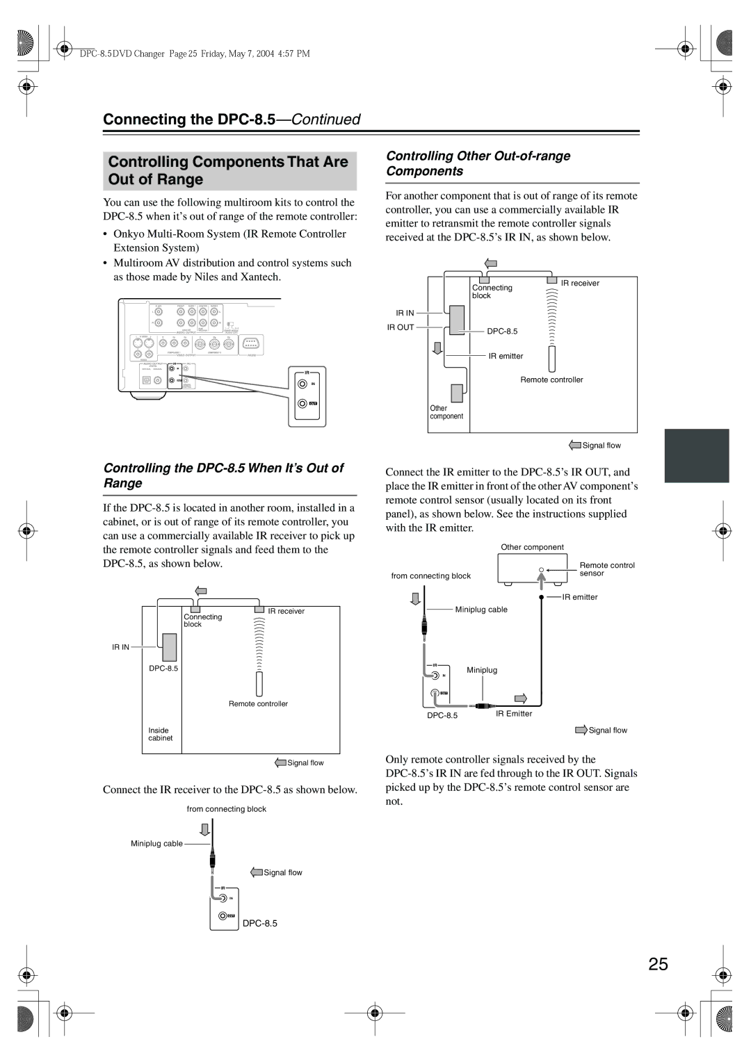 Integra instruction manual Controlling Other Out-of-range Components, Controlling the DPC-8.5 When It’s Out of Range 