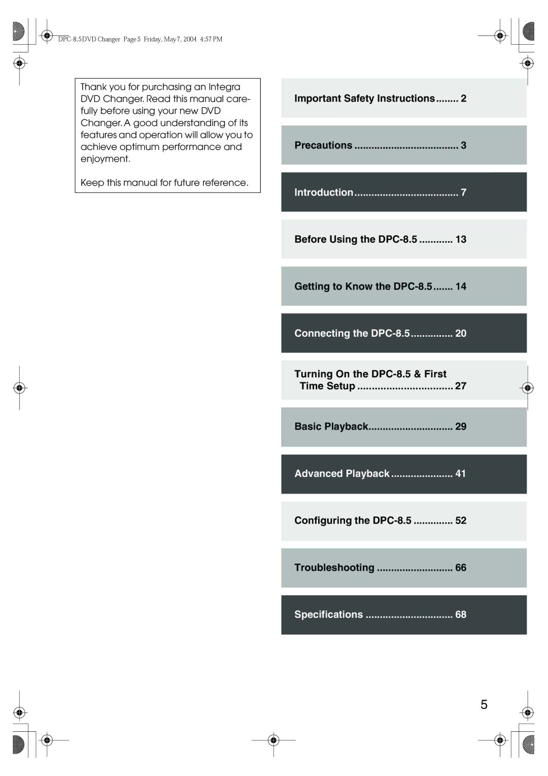 Integra instruction manual Connecting the DPC-8.5 