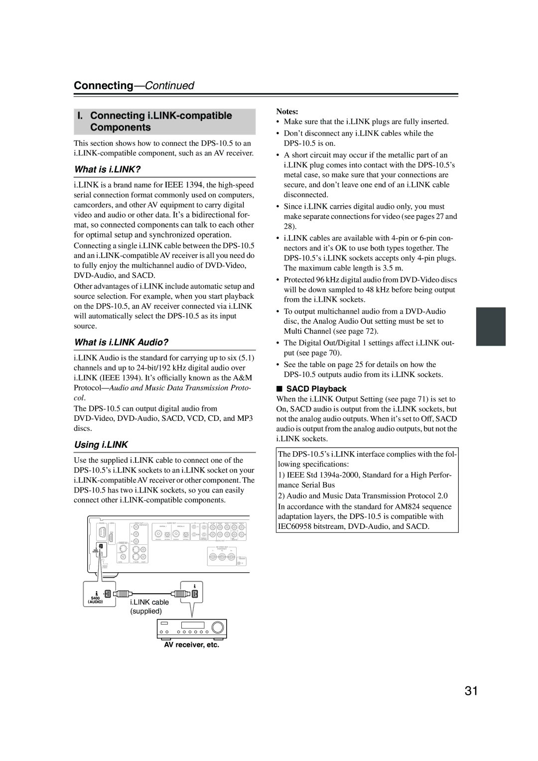 Integra DPS-10.5 Connecting i.LINK-compatible Components, What is i.LINK?, What is i.LINK Audio?, Using i.LINK 