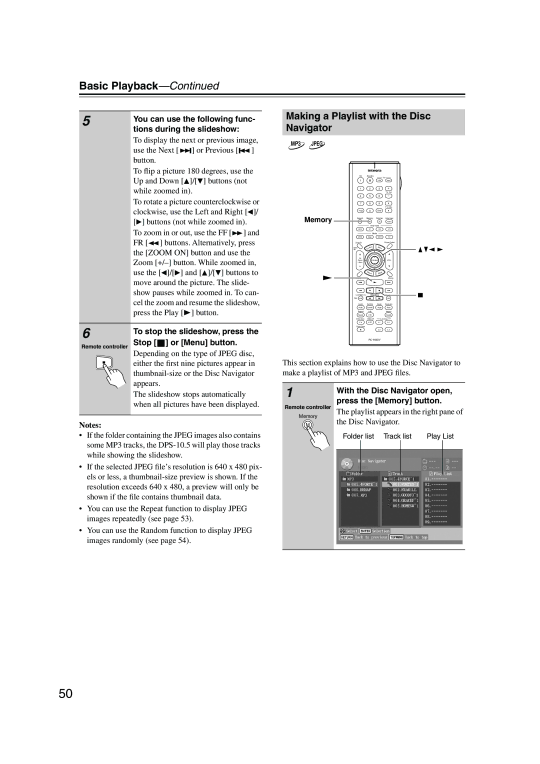 Integra DPS-10.5 instruction manual Making a Playlist with the Disc Navigator 