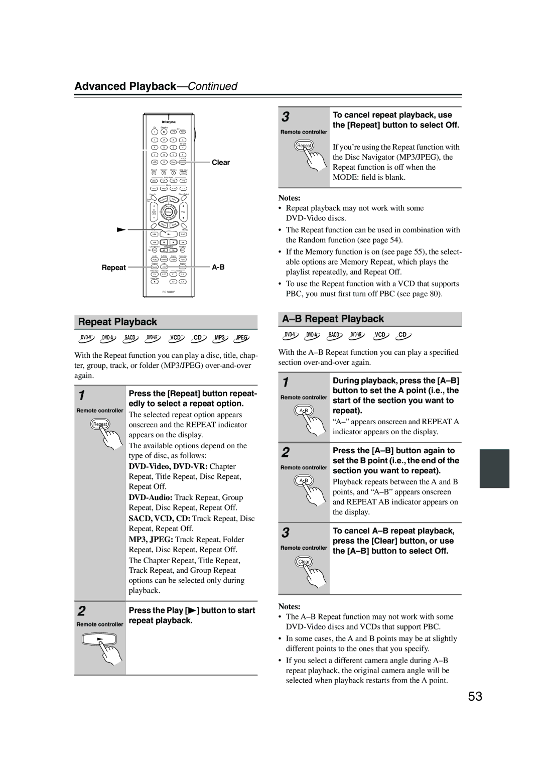 Integra DPS-10.5 instruction manual Advanced Playback, Repeat Playback 