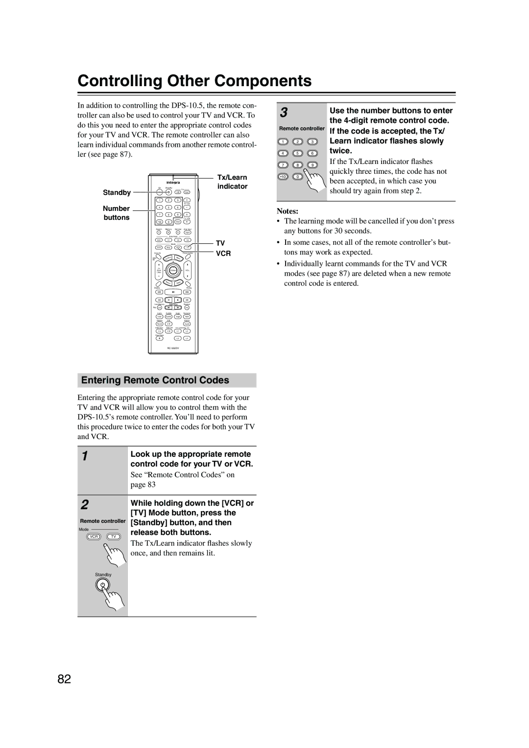 Integra DPS-10.5 instruction manual Controlling Other Components, Entering Remote Control Codes 