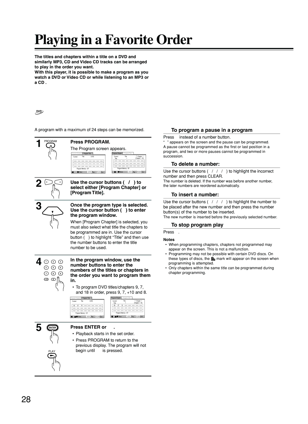 Integra DPS-5.2 instruction manual Playing in a Favorite Order, Programming DVDs 