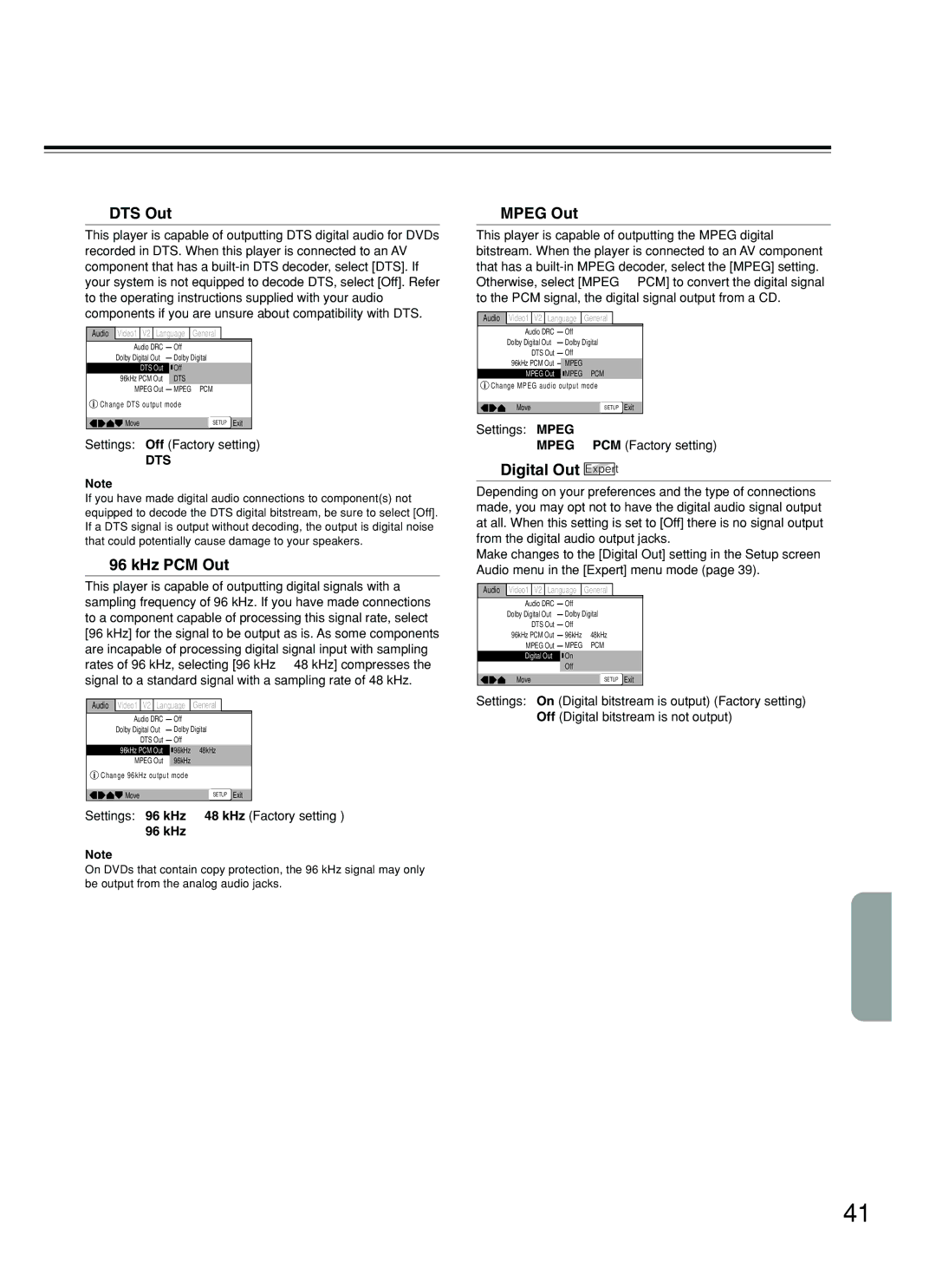 Integra DPS-5.2 instruction manual DTS Out, KHz PCM Out, Mpeg Out, Digital Out Expert 