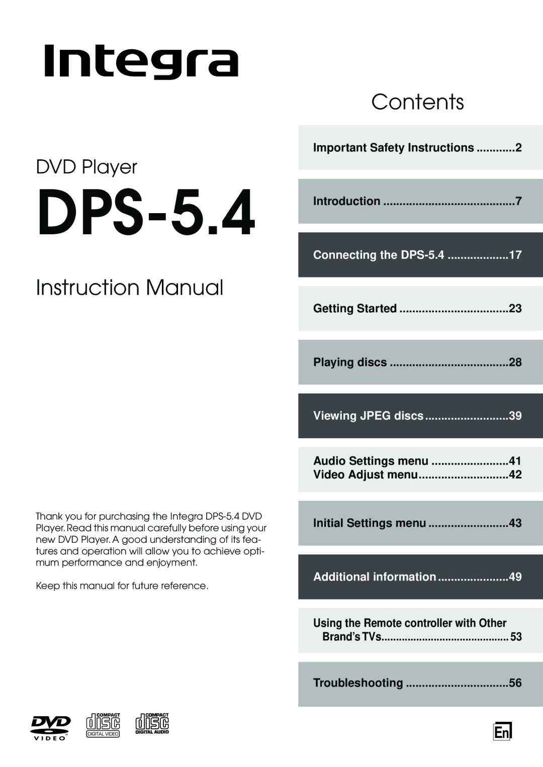 Integra DPS-5.4 instruction manual 