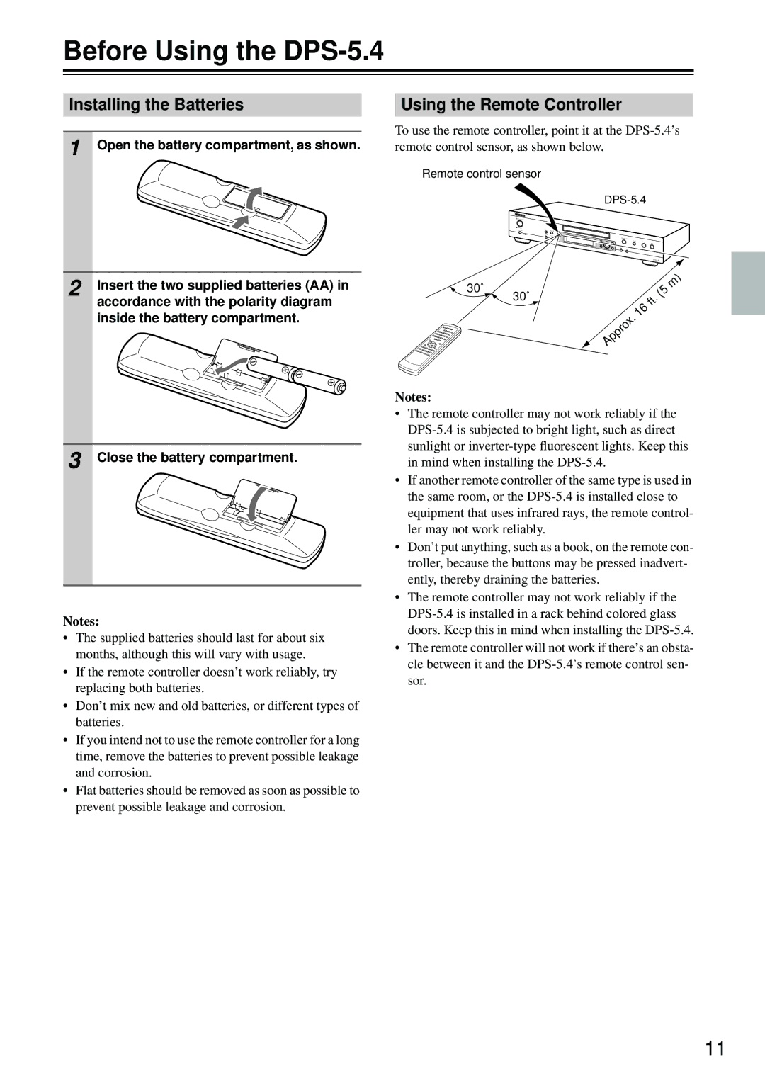 Integra instruction manual Before Using the DPS-5.4, Installing the Batteries 