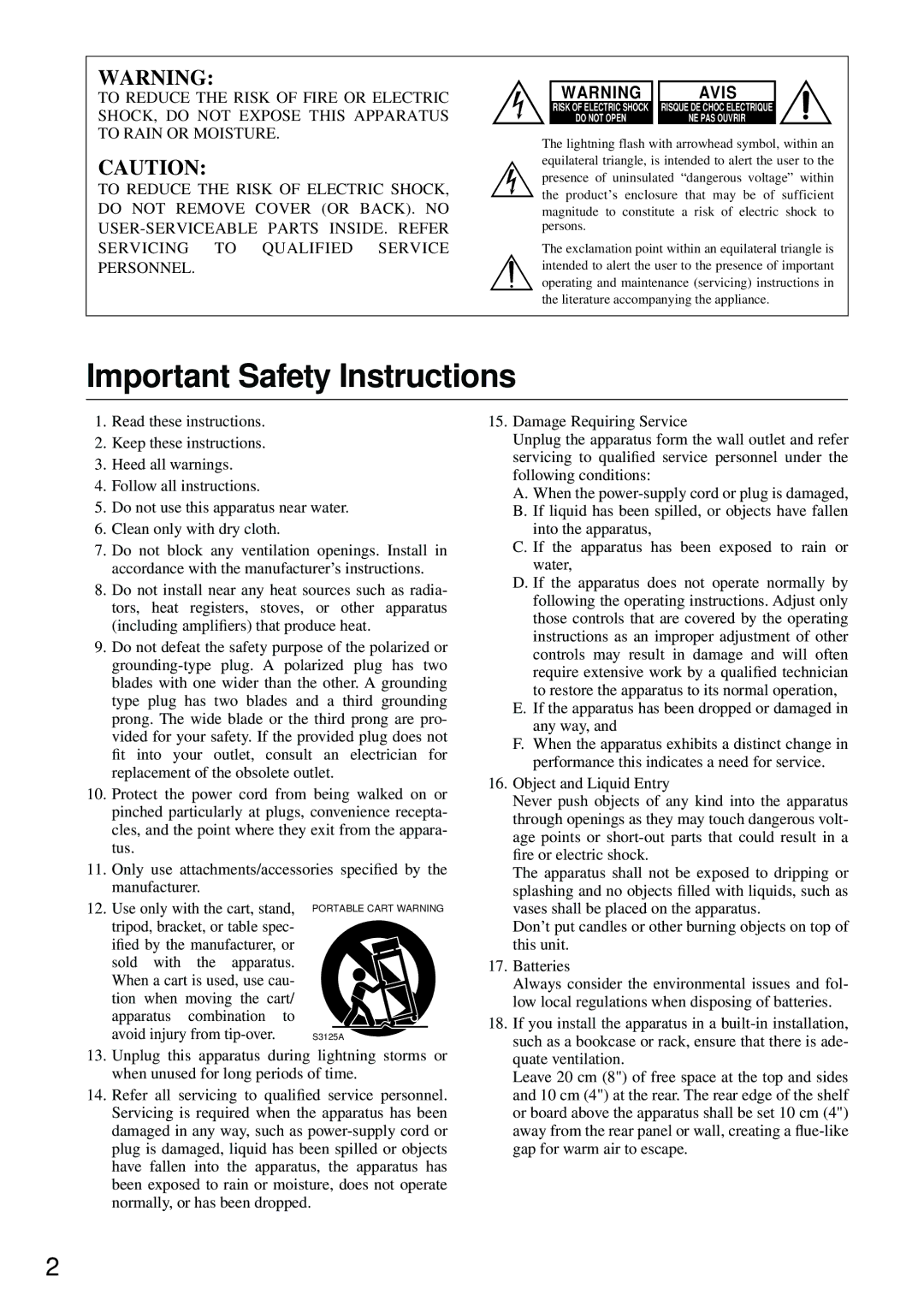 Integra DPS-5.4 instruction manual Important Safety Instructions 