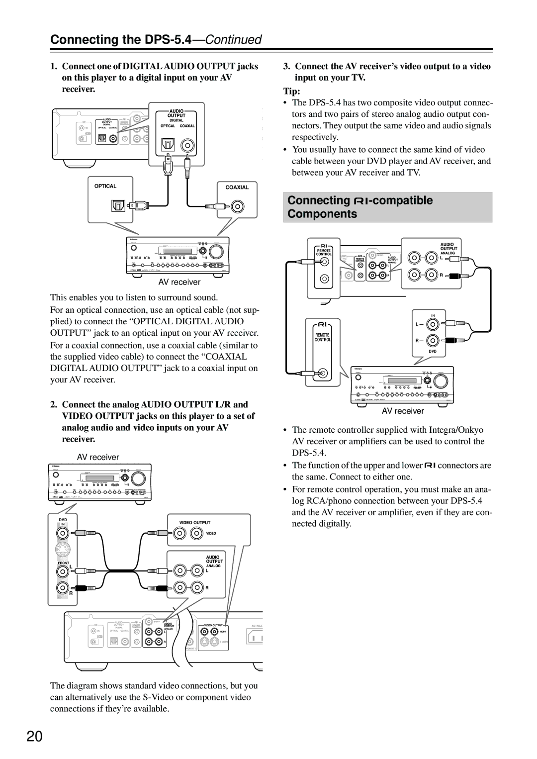 Integra DPS-5.4 instruction manual Connecting -compatible Components 