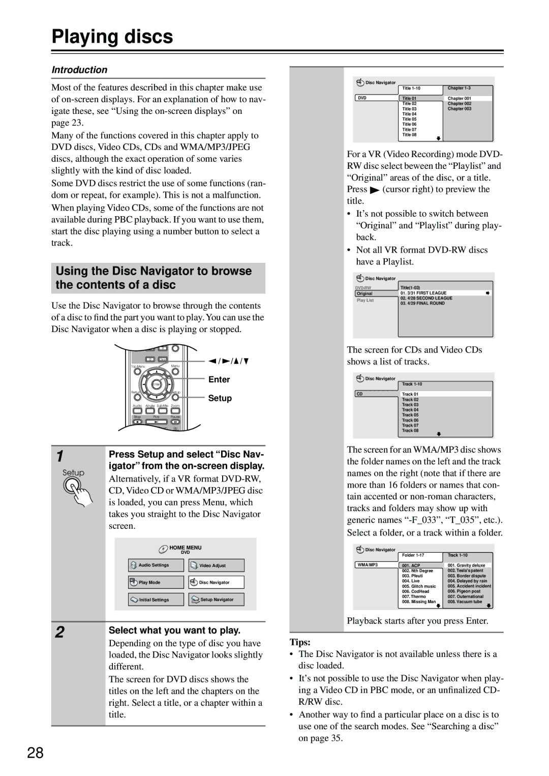 Integra DPS-5.4 instruction manual Playing discs, Using the Disc Navigator to browse the contents of a disc 