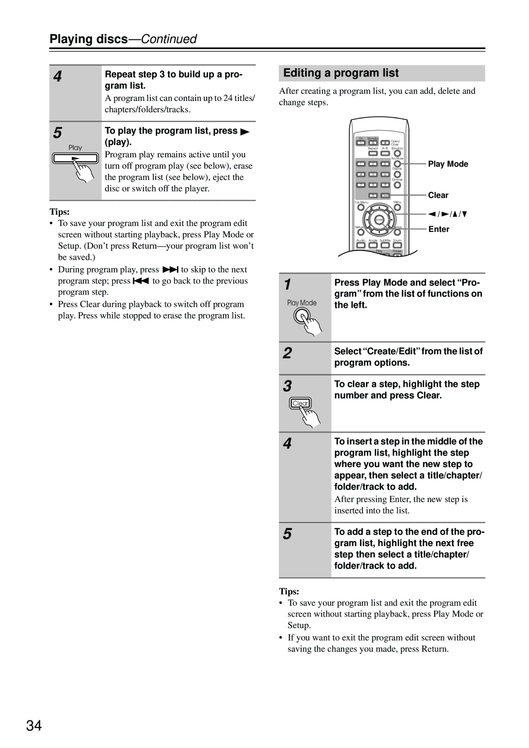 Integra DPS-5.4 instruction manual Editing a program list 