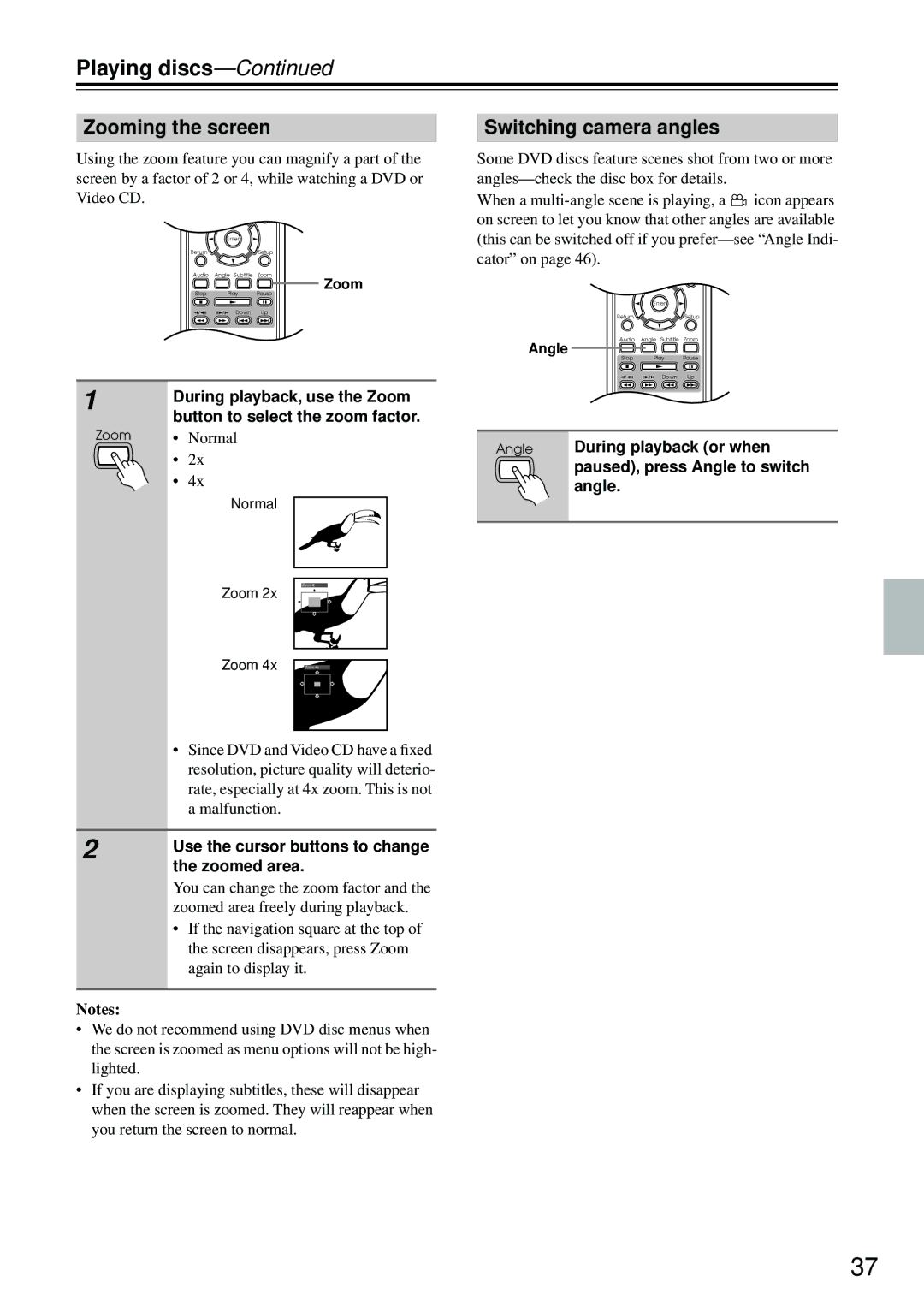 Integra DPS-5.4 instruction manual Zooming the screen, Switching camera angles 