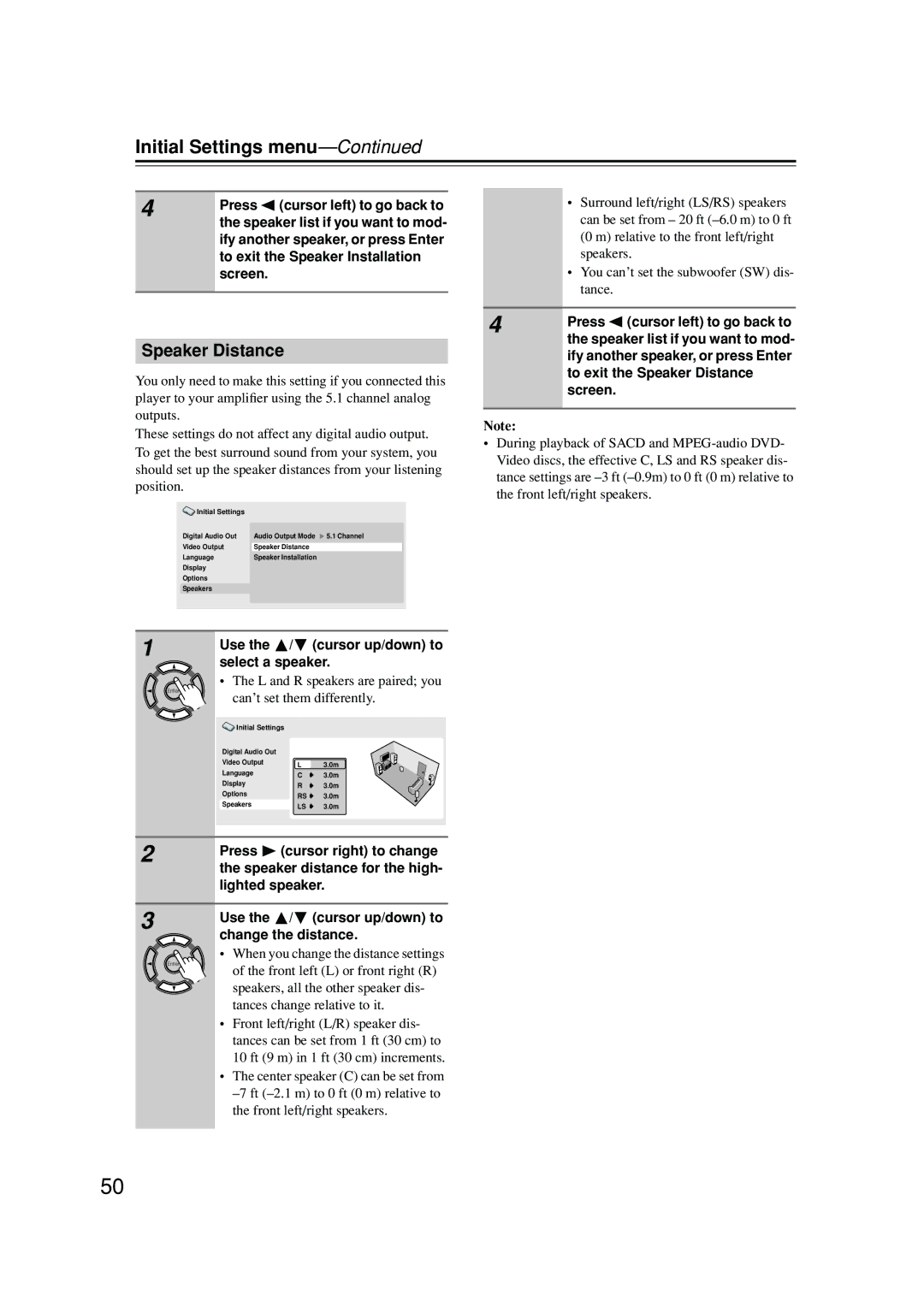 Integra DPS-6.5 instruction manual Speaker Distance 