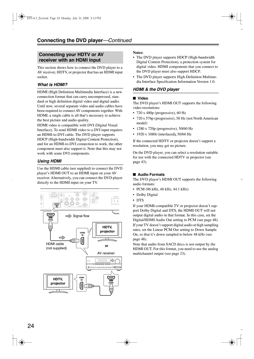 Integra DPS-6.7 Connecting your Hdtv or AV receiver with an Hdmi Input, What is HDMI?, Using Hdmi, Hdmi & the DVD player 