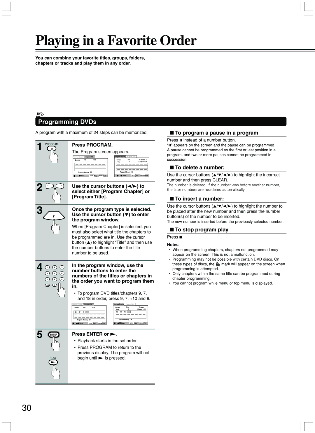 Integra DPS-7.3 instruction manual Playing in a Favorite Order, Programming DVDs 