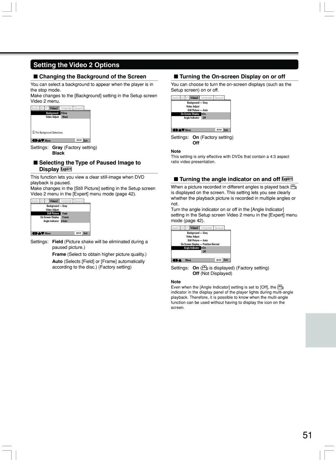 Integra DPS-7.3 instruction manual Setting the Video 2 Options, Changing the Background of the Screen 