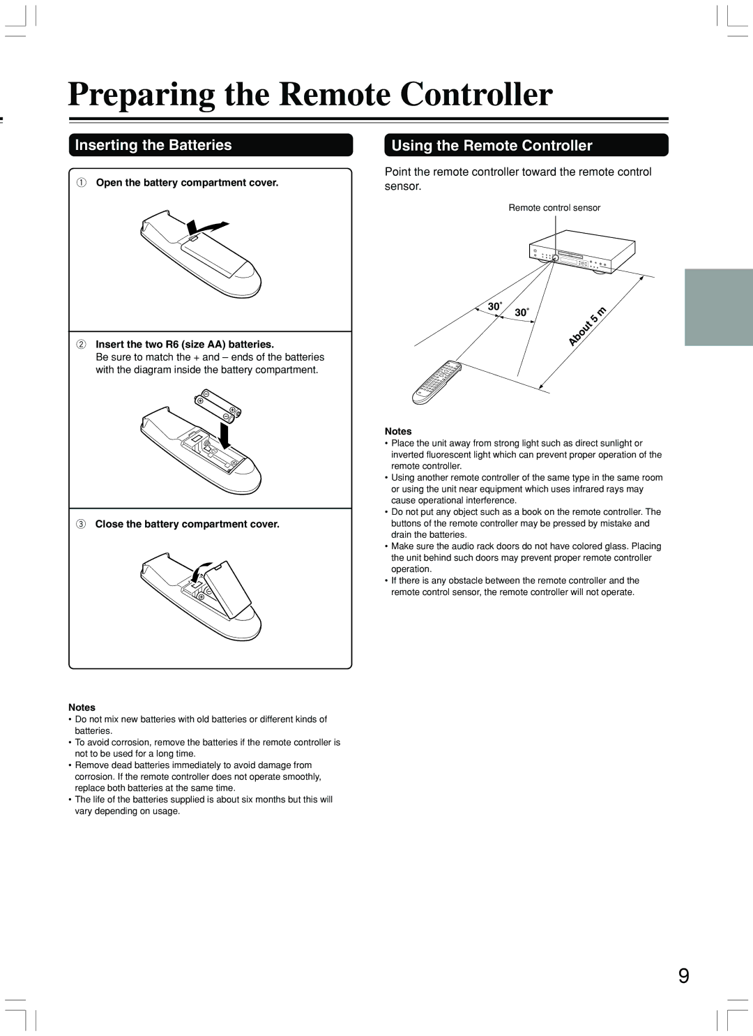 Integra DPS-7.3 instruction manual Preparing the Remote Controller, Inserting the Batteries, Using the Remote Controller 