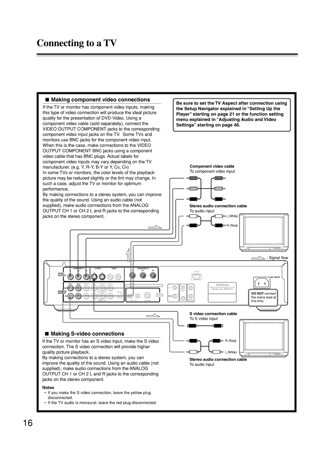 Integra DPS-8.3 instruction manual Connecting to a TV, Making component video connections, Making S-video connections 