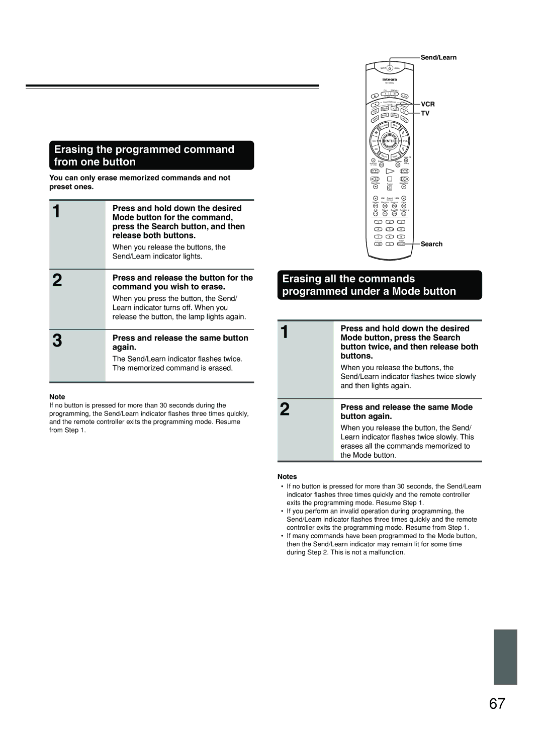 Integra DPS-8.3 Erasing the programmed command from one button, Erasing all the commands programmed under a Mode button 