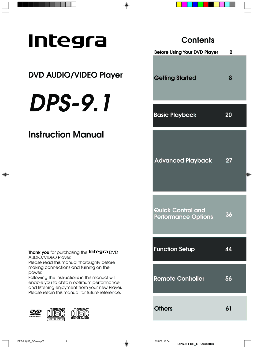 Integra DPS-9.1 instruction manual 