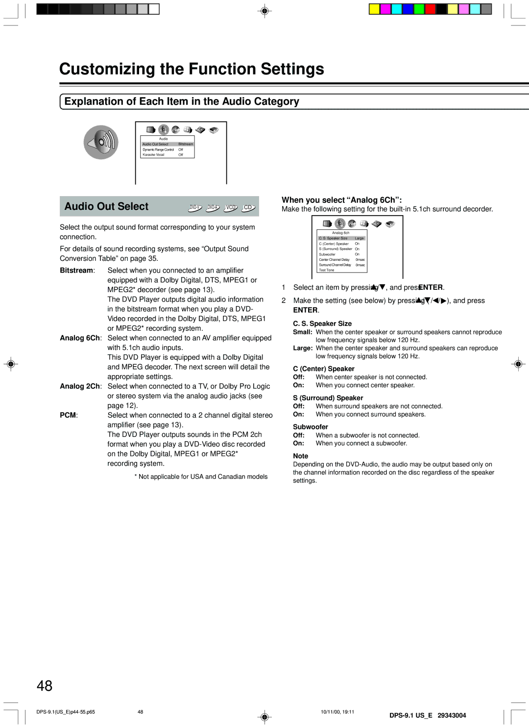 Integra DPS-9.1 Explanation of Each Item in the Audio Category, Audio Out Select, When you select Analog 6Ch 