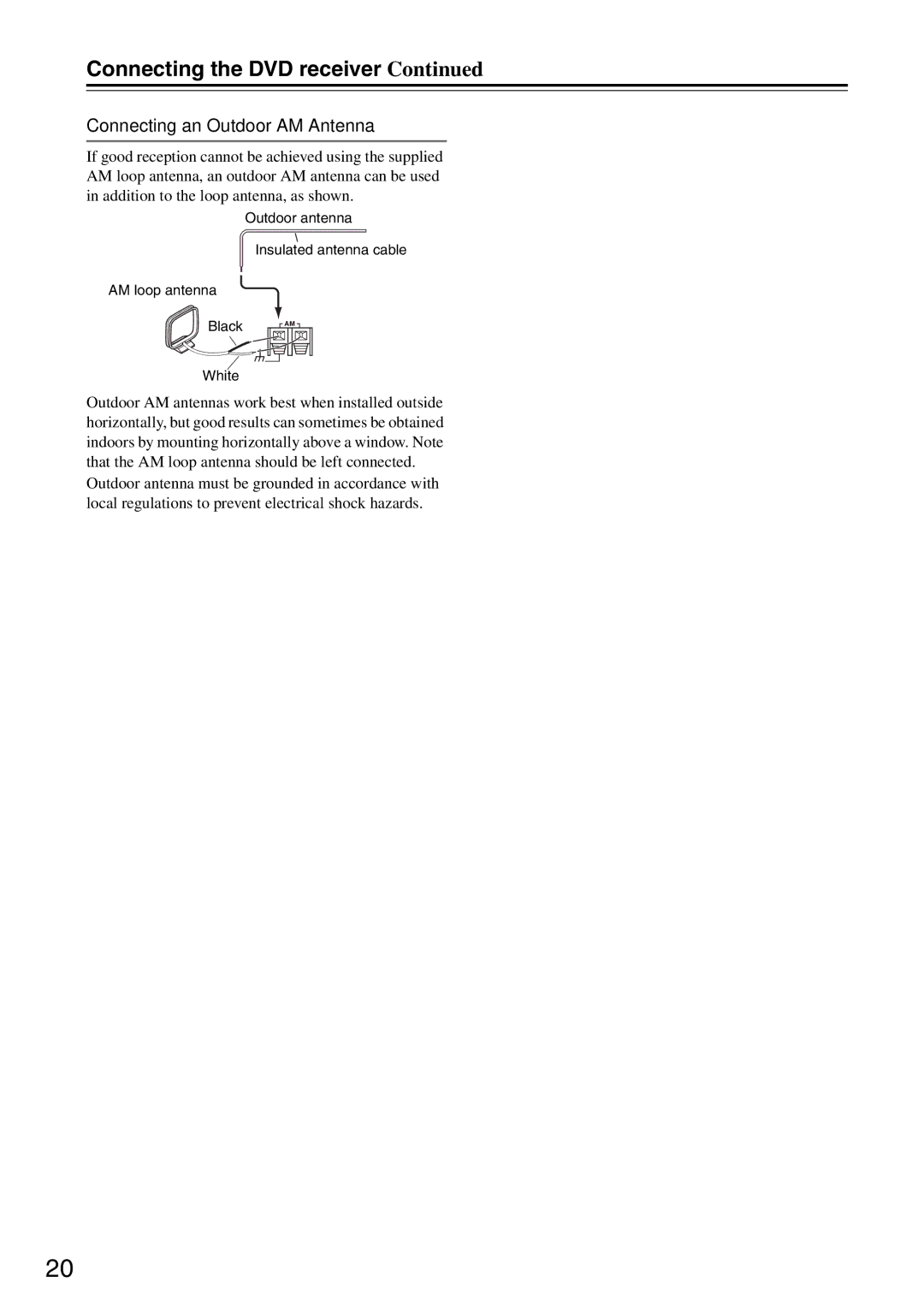 Integra DSR-4.8 instruction manual Connecting an Outdoor AM Antenna 