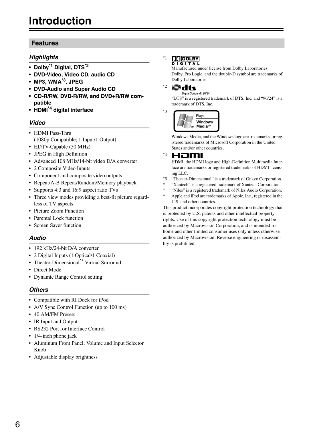 Integra DSR-4.8 instruction manual Introduction, Features 